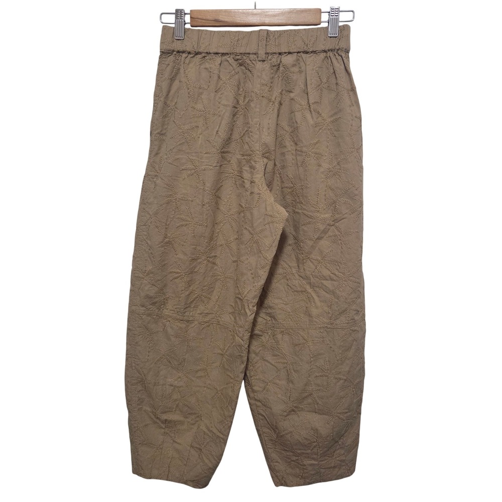 House of Harlow Tan Embroidered Barrel Cropped Pants Women's XS Elastic Waist - Picture 3 of 7